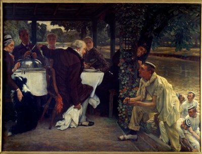 O regresso do filho pródigo: o bezerro gordo Adaptação moderna da Parábola da Criança Pródiga ao seu pai arrependido. Pintura de Jacques Joseph (Jacques-Joseph) Tissot dit James Tissot (1836-1902) 1880 Sol. 1x1,3 m Nantes, musee des Beaux de James Jacques Joseph Tissot