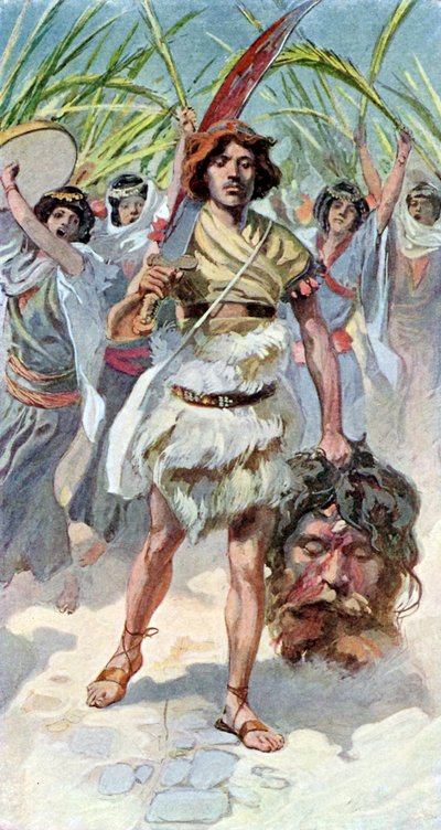 Davi leva a cabeça de Golias a Jerusalém - Bíblia de James Jacques Joseph after Tissot