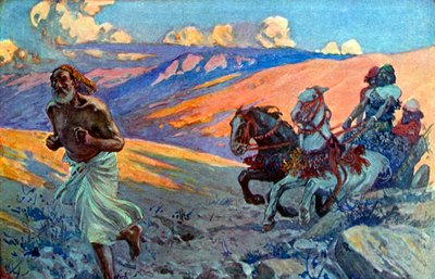Elias corre diante da carruagem de Acabe - Bíblia de James Jacques Joseph after Tissot