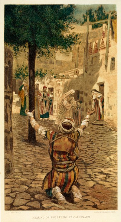 Cura dos leprosos em Cafarnaum, São Marcos - Bíblia de James Jacques Joseph after Tissot