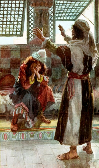 Natã repreende Davi por J James Tissot - Bíblia de James Jacques Joseph after Tissot