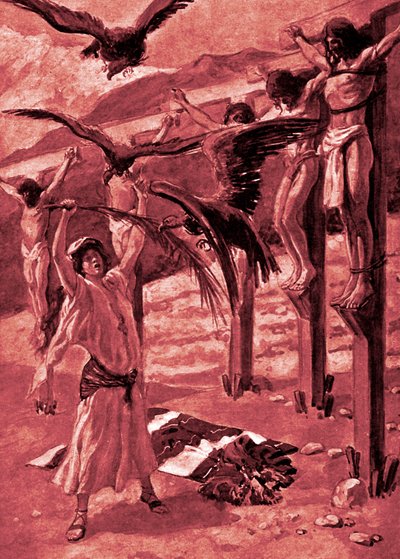 Bondade de Rizpa em direção aos mortos - Bíblia de James Jacques Joseph after Tissot