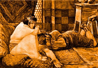 Sansão revela seu segredo para Delila - Bíblia de James Jacques Joseph after Tissot