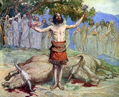 Saul sacrifica os bois por J James Tissot - Bíblia de James Jacques Joseph after Tissot