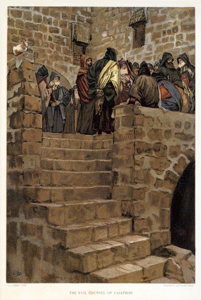 O mau conselho de Caifás - São João, - Bíblia de James Jacques Joseph after Tissot