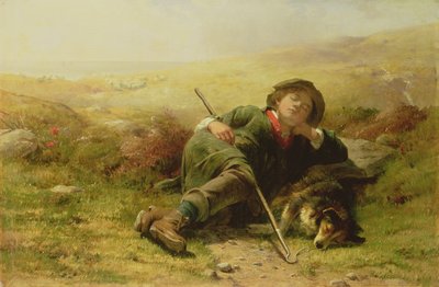 Um menino pastor e seu cão pastor negligenciando seu dever, 1851 de James John Hill