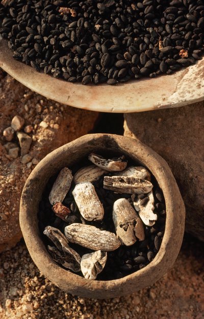 Alimentos secos são encontrados em tigelas no local de uma cidade antiga. STARA ZAGORA, BULGÁRIA. de James L Stanfield