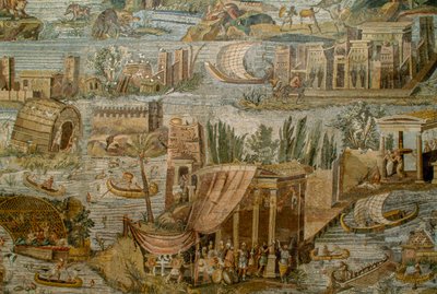 Mosaico romano representando uma visão fantasiosa do rio Nilo em cheia. Museu Arqueológico... de James L Stanfield