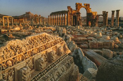 Vista das ruínas romanas em Palmira. PALMIRA, SÍRIA. de James L Stanfield