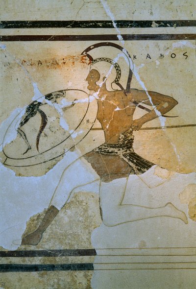 Afresco de parede de um corredor Hoplitodromos aka hoplitodromia. Museu da Acrópole. Atenas, Grécia. de James L Stanfield