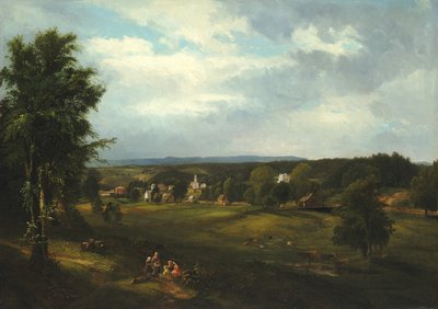 Village Scene perto de Albany, Nova Iorque, 1850. de James McDougal Hart