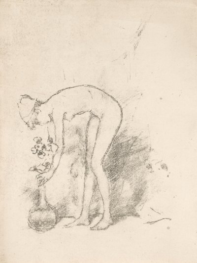 Uma modelo nua arrumando flores de James Abbott McNeill Whistler