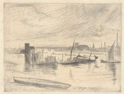 Battersea Dawn (Cadogan Pier), do Thames Set (uma série de dezesseis gravuras de cenas no Tamisa e outros assuntos) de James Abbott McNeill Whistler