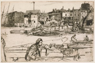 Black Lion Wharf, do Conjunto do Tamisa (Uma Série de Dezasseis Gravuras de Cenas no Tamisa e Outros Assuntos) de James Abbott McNeill Whistler