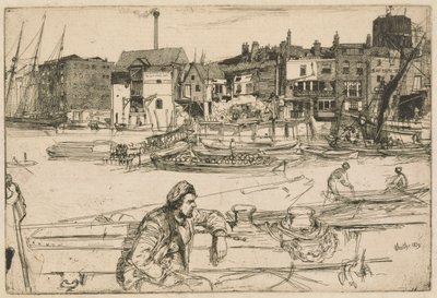 Black Lion Wharf, do Conjunto do Tamisa (Uma Série de Dezasseis Gravuras de Cenas no Tamisa e Outros Assuntos) de James Abbott McNeill Whistler