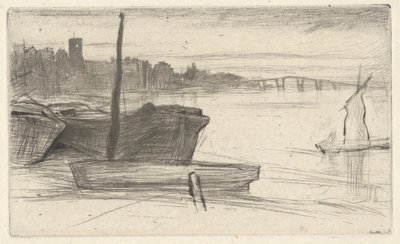 Chelsea Bridge and Church, from the Thames Set (Uma série de dezesseis gravuras de cenas no Tamisa e outros assuntos) de James Abbott McNeill Whistler