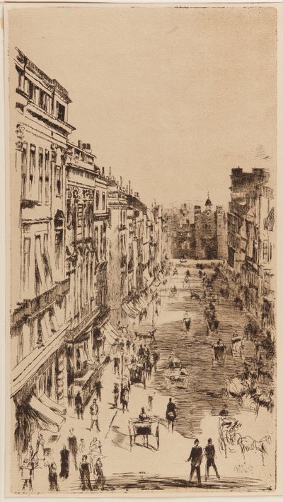 Rua St. James; reprodução litográfica no reverso da gravura "St. James