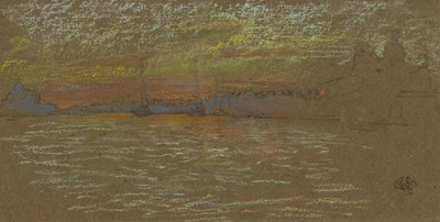 O Riva — Pôr do sol: Vermelho e dourado de James McNeill Whistler