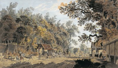 Treinador e quatro chegando em um portão de portagem, Londres (wc) de James Miller