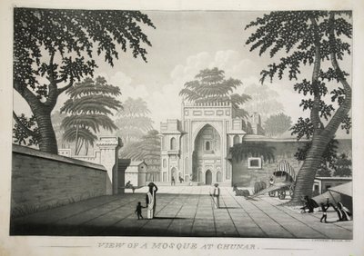 Vista de uma mesquita em Chunar, pub. gravura de 1810. de James Moffat