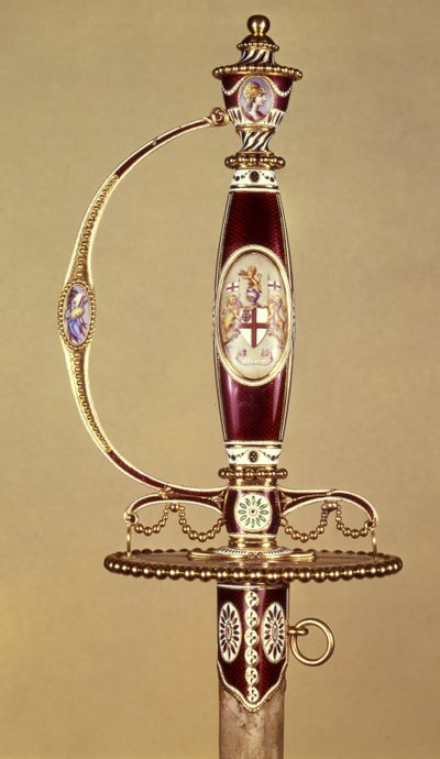 Empunhadura de espada apresentada ao Coronel James Hartley (1745-99) pela East India Company, assinada por James Morisset (c.1766-c.1800) c.1780 (gold & enamel) de James Morisset