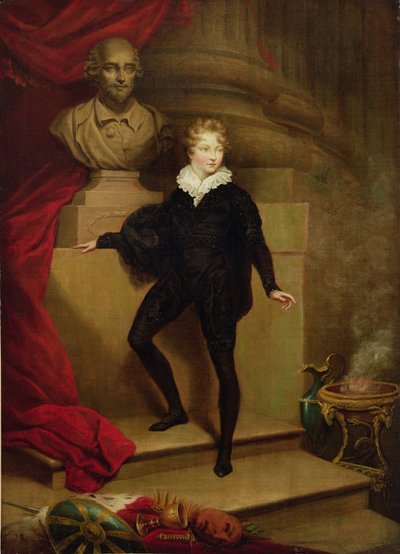 Mestre Betty como Hamlet antes de um busto de Shakespeare, c.1804-06 de James Northcote