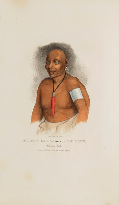 MA-CHE-KA-KAT ou o Falcão Mau; um chefe Monomonie, de The Aboriginal Portfolio de James Otto Lewis