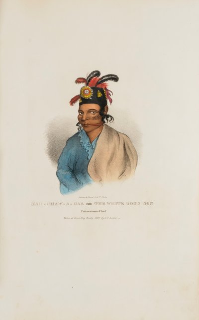 NAH-SHAW-A-GAA O Filho do Cão Branco, Chefe Pottawatomie, de The Aboriginal Portfolio de James Otto Lewis