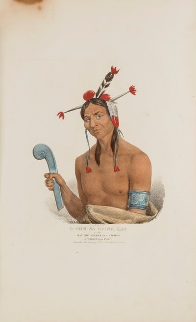 O-CHE-NA-SHINK-KAD ou o homem que se levanta e ataca; um chefe Winnebago, de The Aboriginal Portfolio de James Otto Lewis
