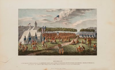Vista do Grande Tratado realizado em Prairie Du Chien, setembro de 1825, de The Aboriginal Portfolio de James Otto Lewis