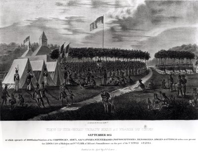 Visão do Grande Tratado Realizado na Prairie du Chien, Wisconsin, em setembro de 1825, de "The Aboriginal Portfolio", 1825 de James Otto Lewis