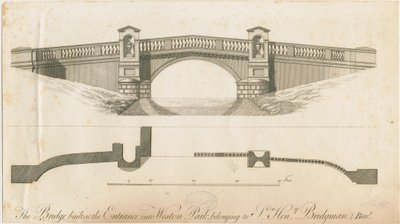 Weston-under-Lizard - ponte na entrada de Weston Park: gravura, nº [c 1765-1770] de James Paine