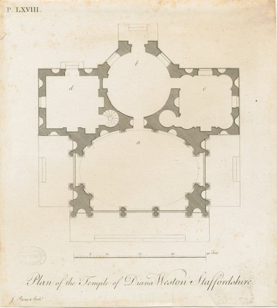 Weston-under-Lizard - O Templo de Diana: gravura, sd [c 1765-1770] (impressão) de James Paine