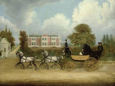 Um Barouche desenhado por Four Greys passando por uma mansão jacobeia de James Pollard