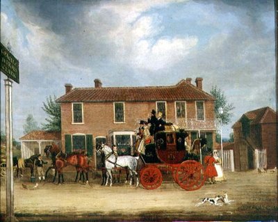 The Norwich to London Mail at the Coach and Horses, Ilford (óleo sobre tela) de James Pollard