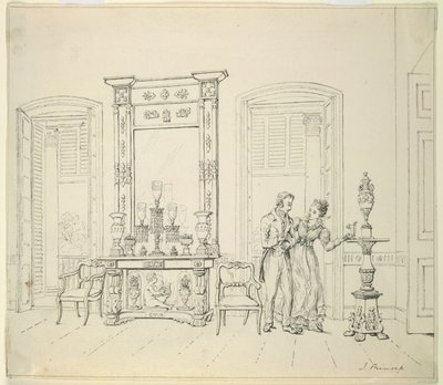 Uma senhora e um cavalheiro inglês numa sala de desenho, Calcutá, c.1830 de James Prinsep