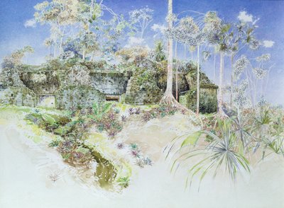 Ruined Temple, Tikal, Guatemala, 1984 (wc no papel) de James Reeve