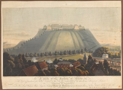 Uma vista da fortaleza de Bitche. Um depósito de punição para prisioneiros de guerra britânicos, 1799 de James Rouse