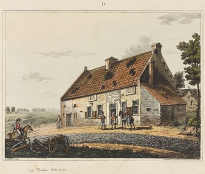 La Belle Alliance, de "Um relato histórico da batalha de Waterloo", 1817 (aquatinta colorido) de James Rouse