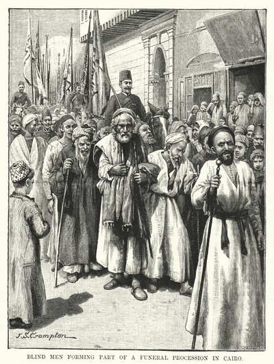 Homens cegos que fazem parte de uma procissão fúnebre no Cairo (gravura) de James Shaw Crompton