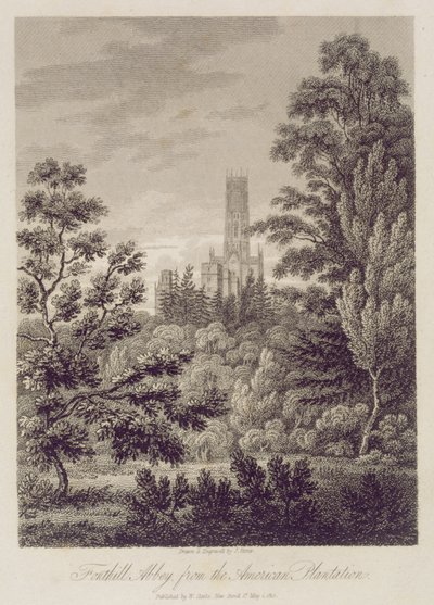 Fonthill Abbey da American Plantation, publicado por W. Clarke, New Bond Street, 1812 de James Storer