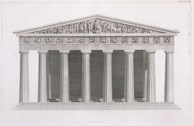 Elevação frontal de um edifício clássico, Volume II, Capítulo I, Placa III, de "The Antiquities of Athens", de James Stuart de James Stuart