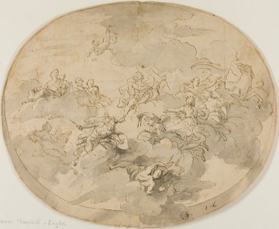 Desenho para o Ceiling Fresco: Apollo e as Musas com Minerva Destruindo a Ignorância de James Thornhill