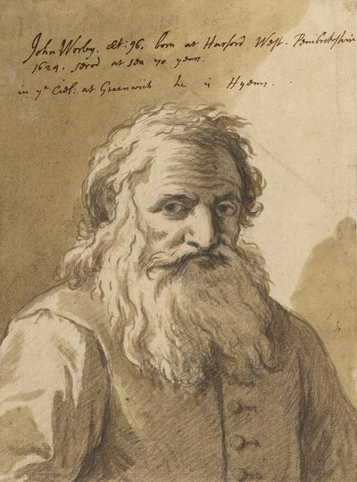 John Worley (1624-1721), c.1720 (grafite, aguada, castanho) de James Thornhill