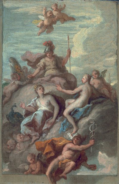 Juno, Minerva e Vênus Despachando Mercúrio com a Maçã da Discórdia, c.1718 de James Thornhill