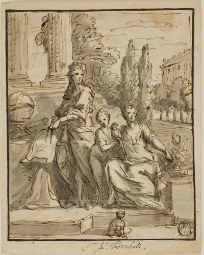 Retrato de um geógrafo, esposa e filho de James Thornhill