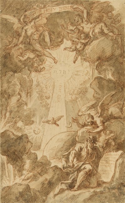 Desenho preparatório para a gravura de C. du Bosc, para a Bíblia da Capela do Royal Marine College. Obra (43x26,6 cm) de James Thornhill (1675-1734), início do século XVIII. de James Thornhill