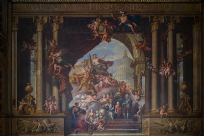 A parede oeste do salão pintado, c.1707-27 (pintura de parede) de James Thornhill