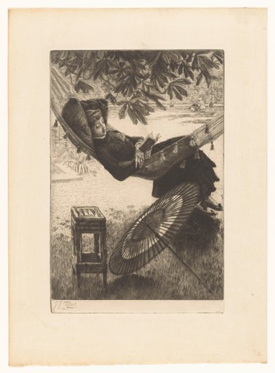 Leitura de uma jovem mulher numa rede de James Tissot