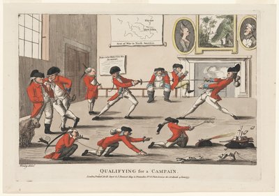Qualificação para uma campanha, pub. 1777 (gravura colorida à mão) de James Verney